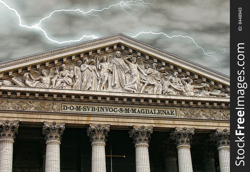 La Madeleine church, in Paris, France, on a stormy day. La Madeleine church, in Paris, France, on a stormy day