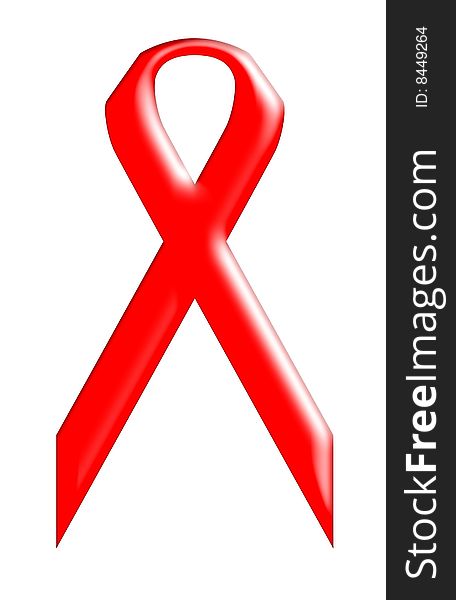 Red satin awareness ribbon on white
