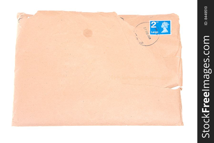 Old envelope isolated against a white background