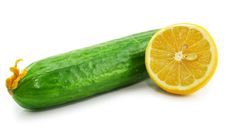 Fresh Vegetables (cucumber And Sliced Lemon) Stock Photos