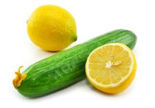 Fresh Vegetables (cucumber And Sliced Lemon) Royalty Free Stock Photography