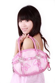 Asian Girl With Pink Handbag Stock Photos Asian Girl With Pink Handbag Stock Photos