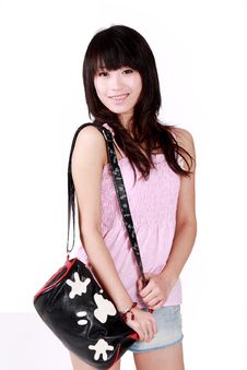 Asian Girl With Pink Handbag Royalty Free Stock Photo Asian Girl With Pink Handbag Royalty Free Stock Photo