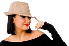 Portrait Of Smiling Female Wearing Hat Royalty Free Stock Photos