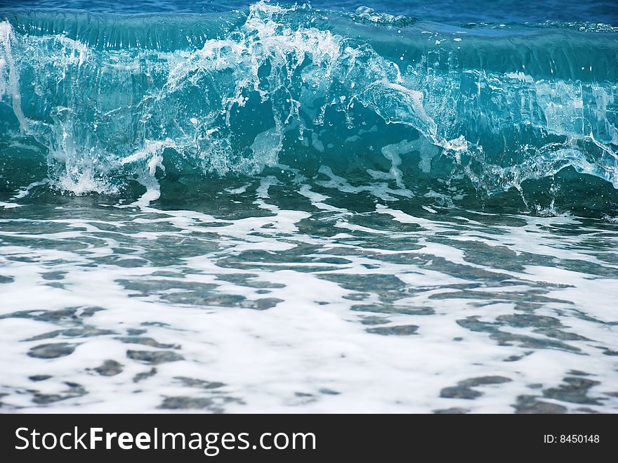 Blue wave formation with foam in adriatic sea. Blue wave formation with foam in adriatic sea