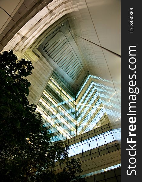 Plaza of a modern building at night