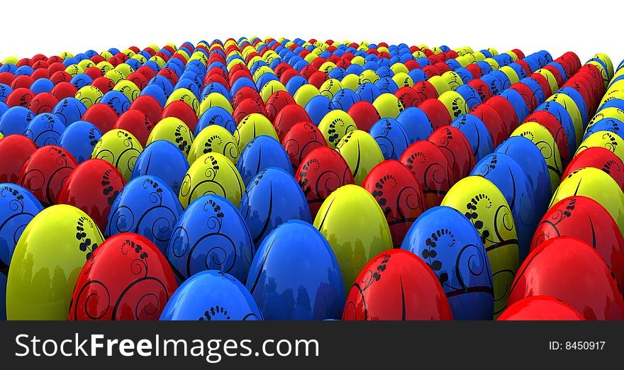 3D image of 400 color painted Easter eggs. 3D image of 400 color painted Easter eggs