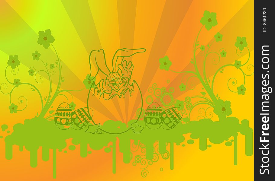 Easter illustration with flowers and eggs in nature on colorful background. Easter illustration with flowers and eggs in nature on colorful background