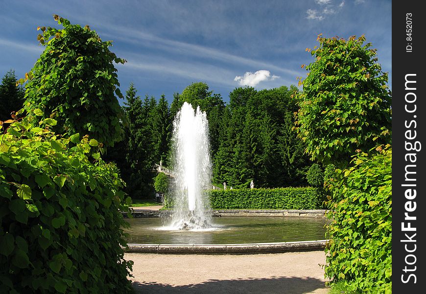 Fountain in royal gardens (St. Petersburg, Russia)