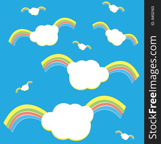 Illustration of flying rainbow clouds, avaliable in vector format too.