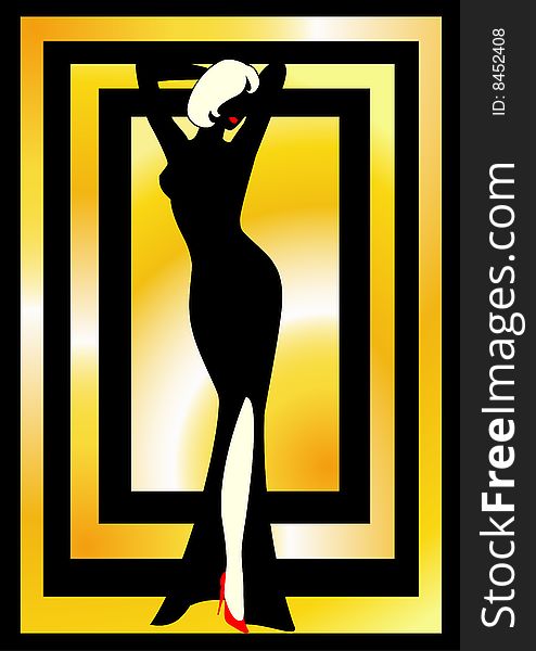 Silhouette of the harmonous woman on a gold background