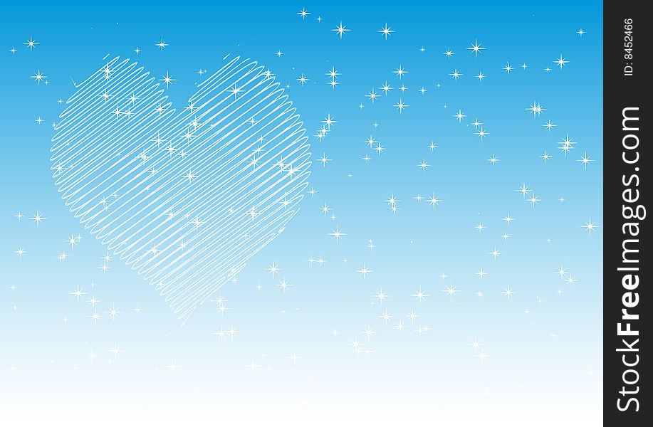 Heart with glittering stars illustration in blue