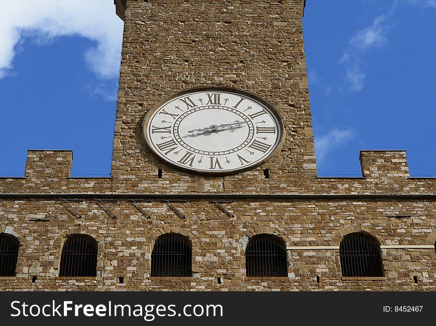Clock in a stone tower,  Florence. Clock in a stone tower,  Florence