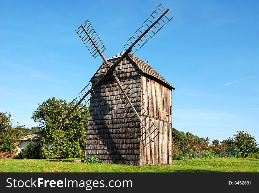 Traditional czech rotary windmill was used for grinding of corn.