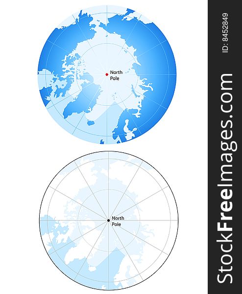 Vector illustration of a globe with a red point that indicates north pole.