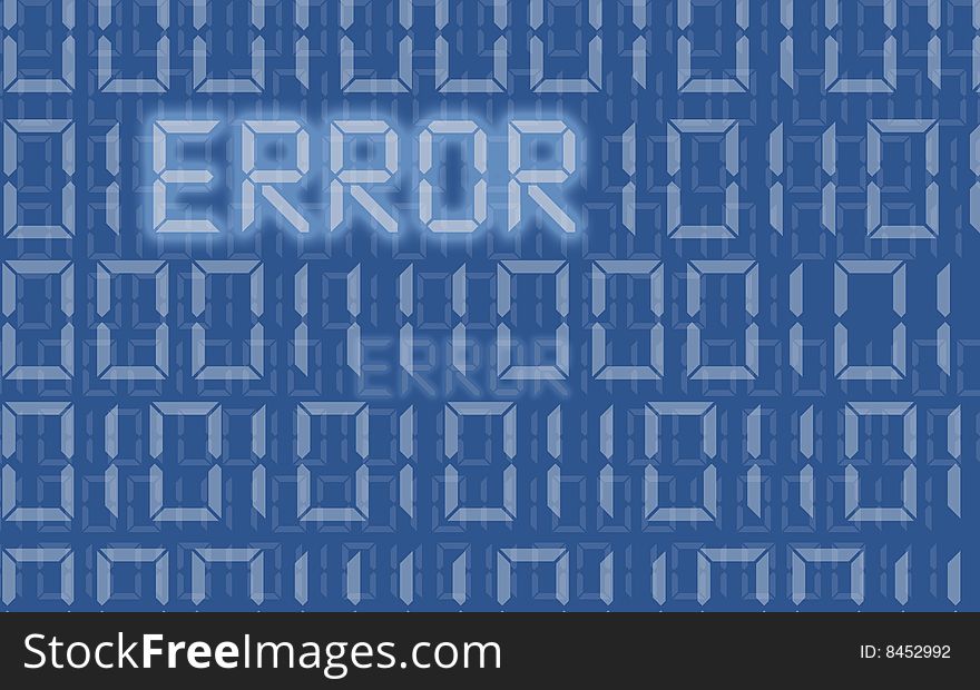 Error screen of computer blue message with zeros and ones