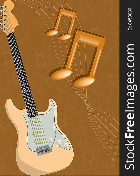Background with a guitar and notes. A vector. Without mesh.