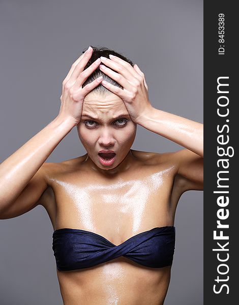 Portrait of young woman with drops of water. Portrait of young woman with drops of water