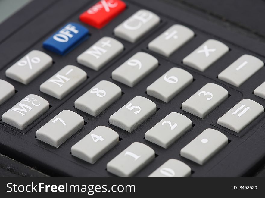 Close up of black calculator number keypad.