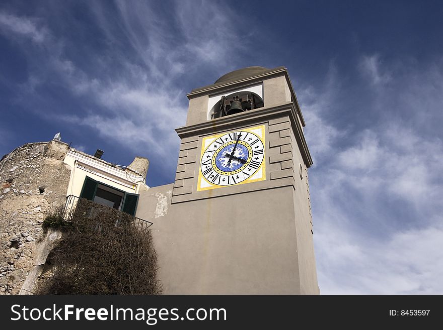 Clock tower on the Italian island of Capri