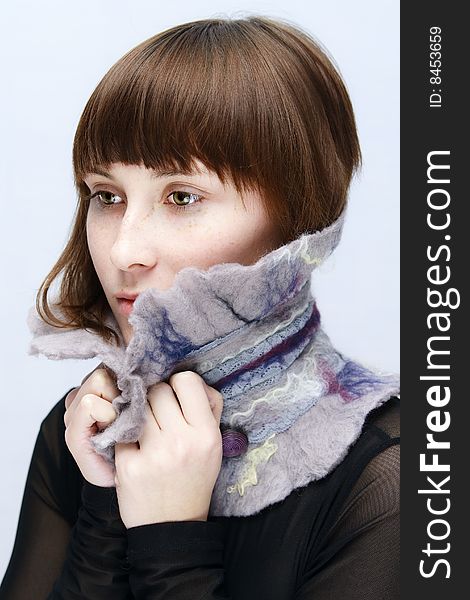 Calm Girl In Woollen Collar