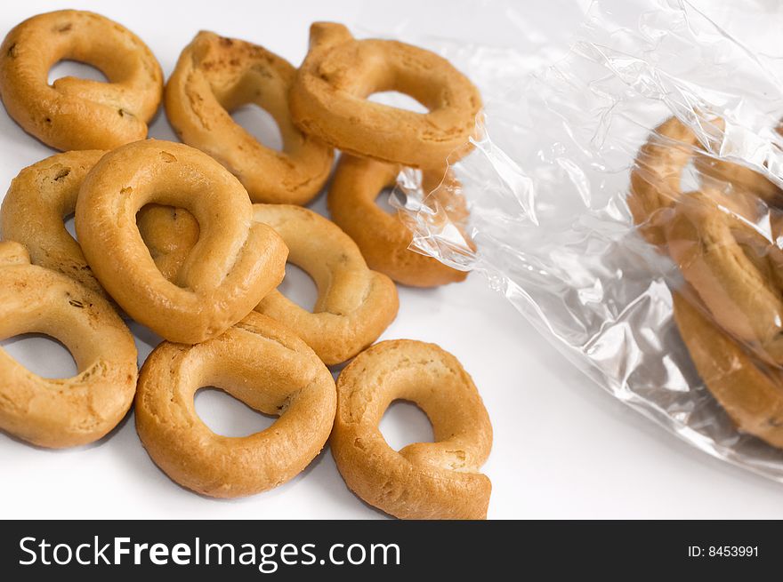 Close up shot of Italian taralli, traditional bakery product