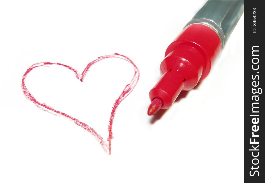 Drawn heart by a red marker, declaration of love