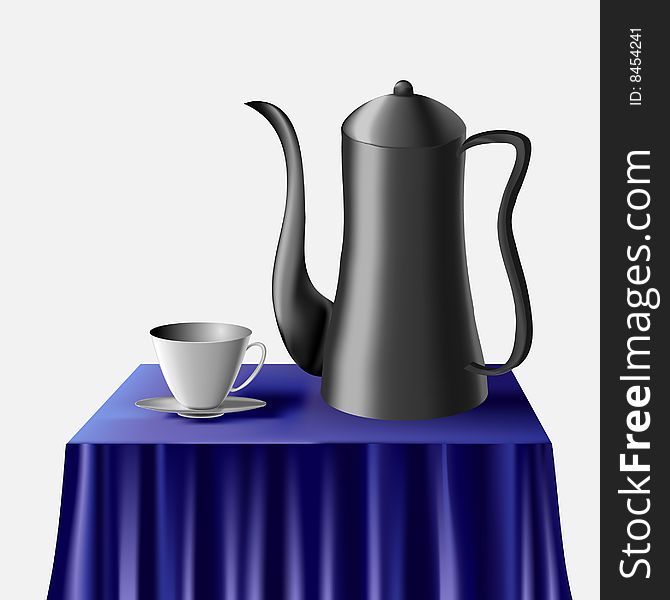 A kettle and a cup on the blue background. Ai file attached. Gradien mesh used. Gradient used. A kettle and a cup on the blue background. Ai file attached. Gradien mesh used. Gradient used.