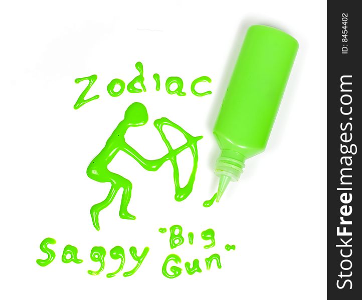 Zodiac sign sagittarius drawing green glass deco paint with tube