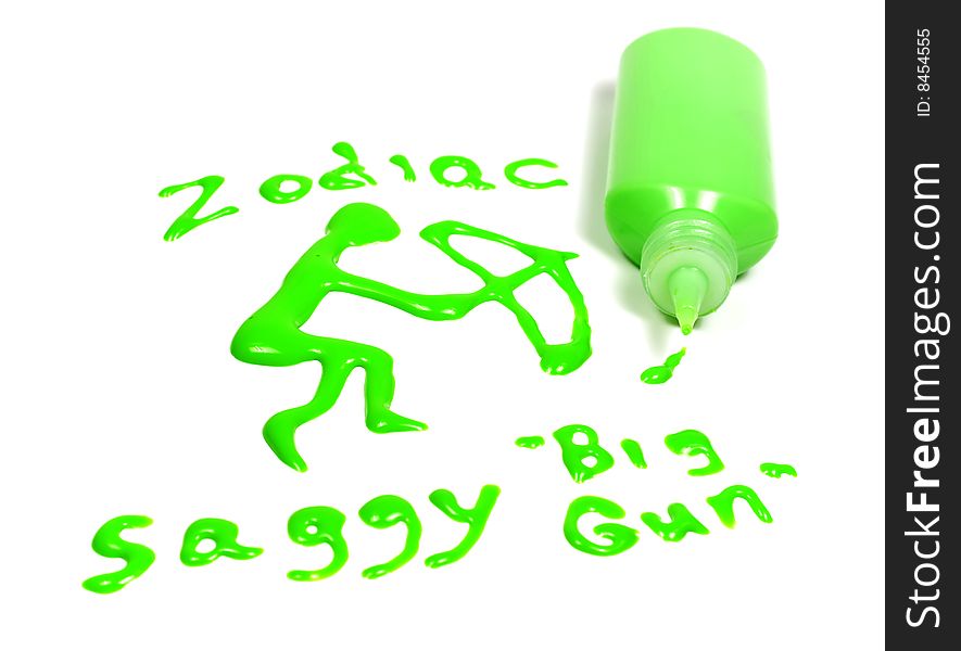 Zodiac sign sagittarius drawing green glass deco paint with tube