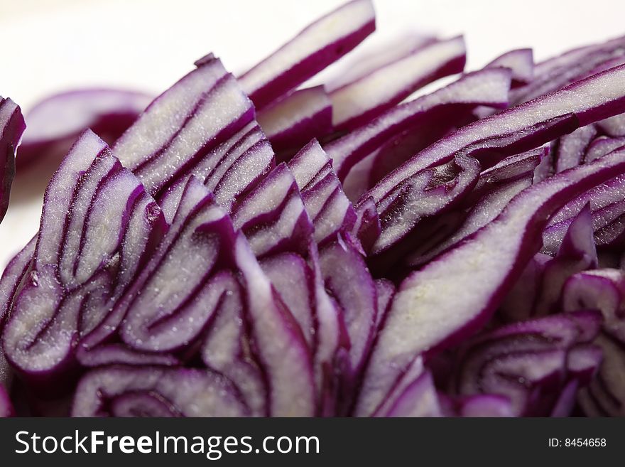 Closeup of a cut red cabbage