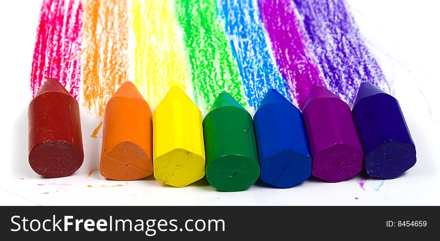 Seven wax crayons