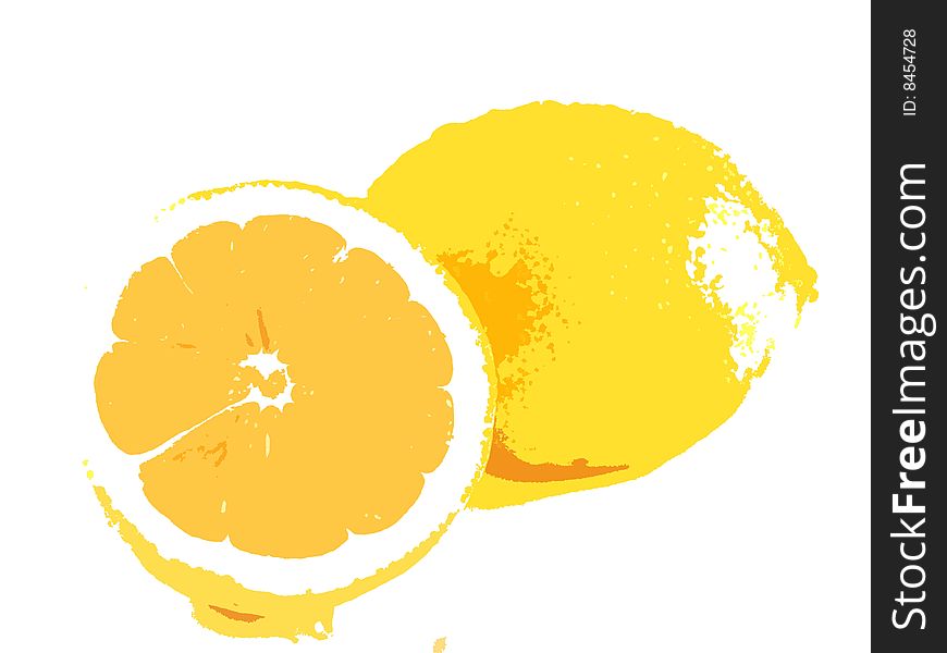 Whole Lemon and half a lemon on white background