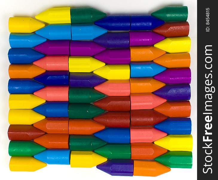 Stacked horizontal rows from wax pencils, multicolors
