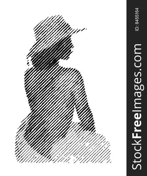 The girl, a hat, drawing, a back, a body, a drawing, a gradient, the model to pose