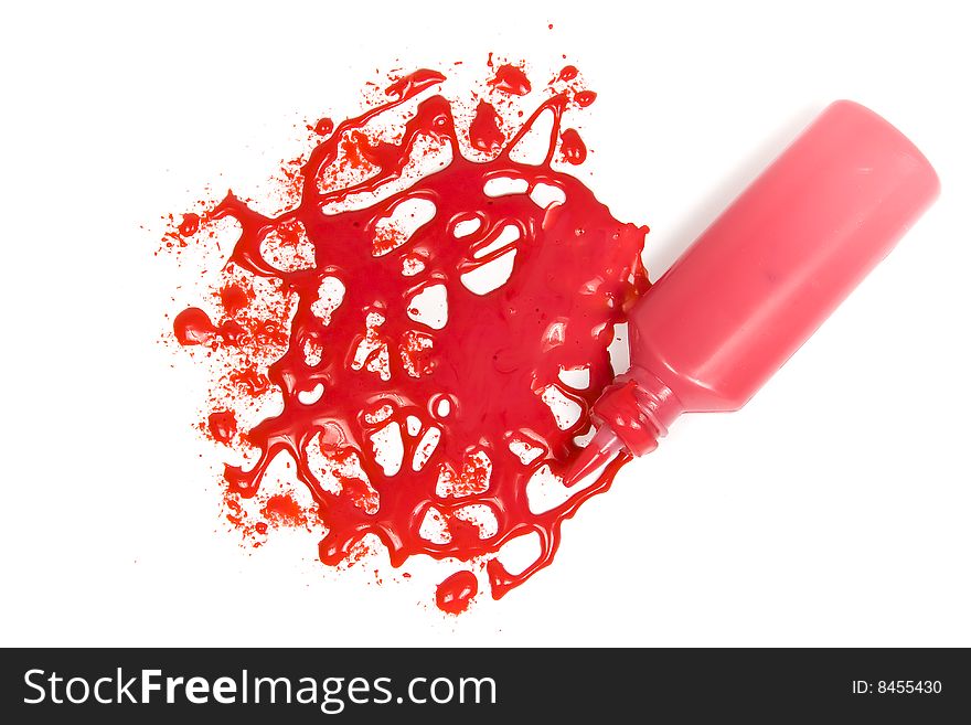 Red blot with tubes on white background