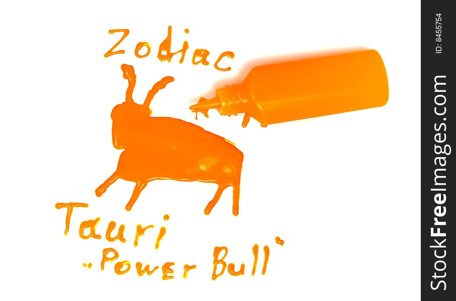 Zodiac sign taurus drawing orange glass deco paint with tube