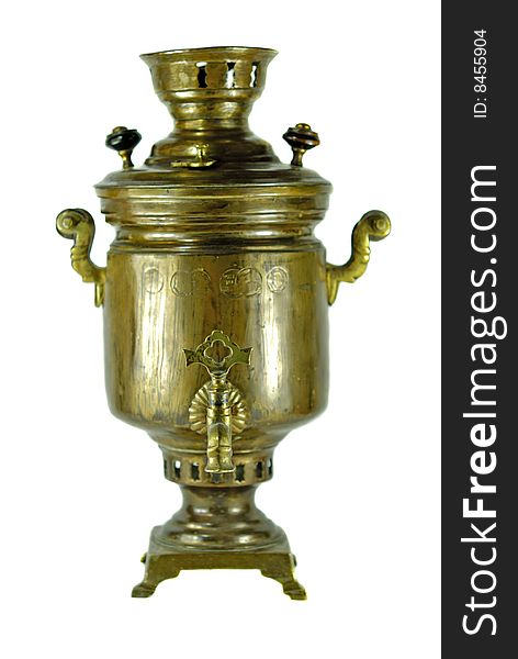 An old samovar on isolated white background