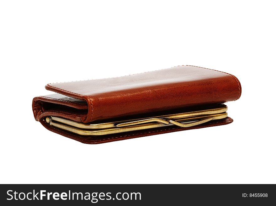 Beautiful leather purse on a white background