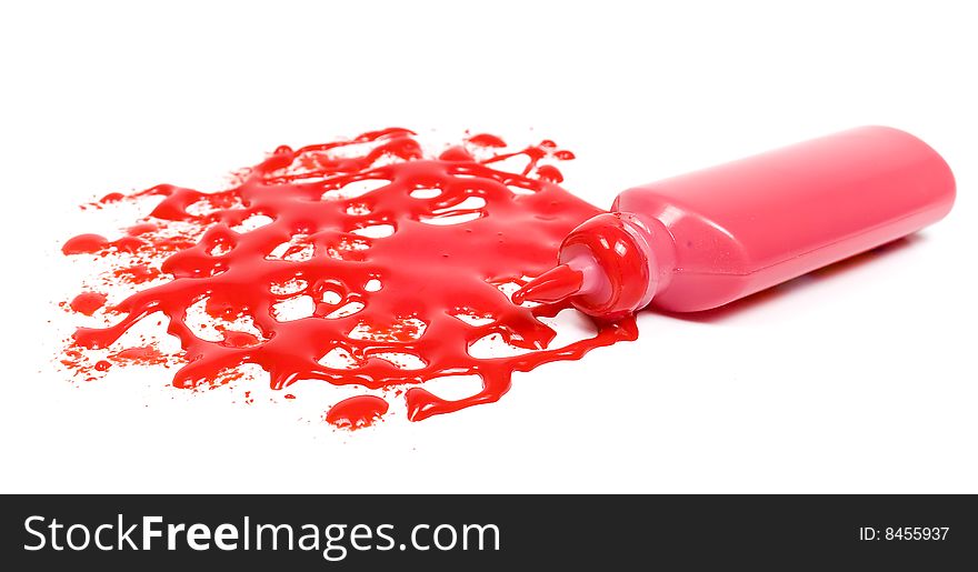 Red blot with tubes on white background