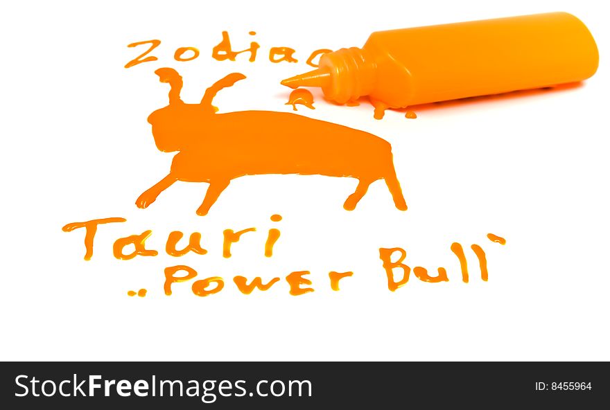 Zodiac sign taurus drawing orange glass deco paint with tube
