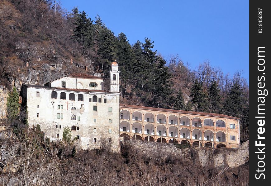 This is a convent perched on a mountain in Piedmont, Italy. This is a convent perched on a mountain in Piedmont, Italy.