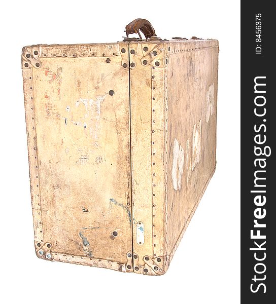 Old suitcase isolated against a white background