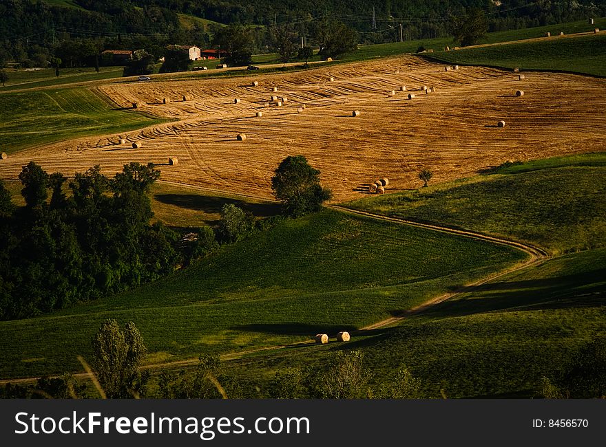 Green hills and farm fields on a sunny day. Green hills and farm fields on a sunny day.