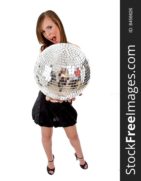 Front View Of Standing Female Holding Discoball