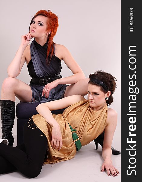Two young models posing in the studio. Two young models posing in the studio