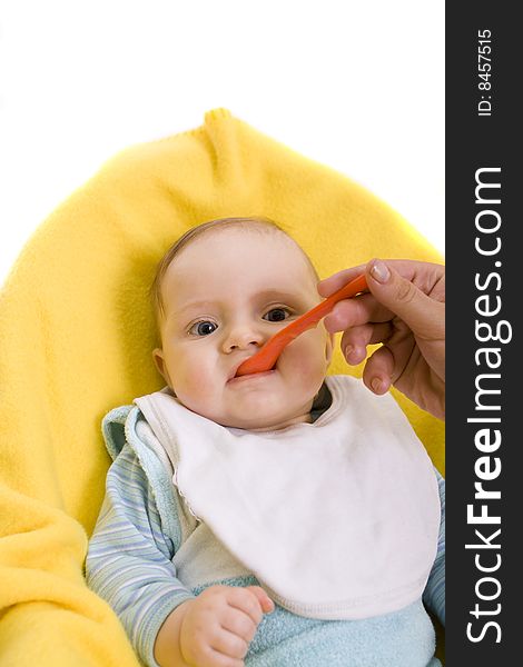 Eating baby on a white background