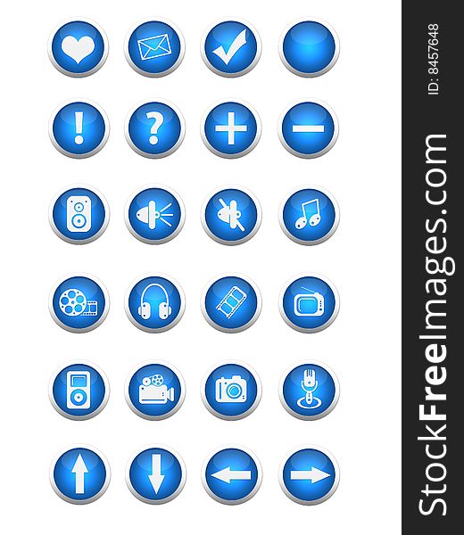 Set of 24 blue web and multimedia buttons