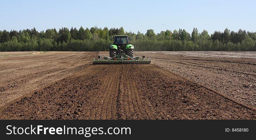 Combine in the field during sowing.