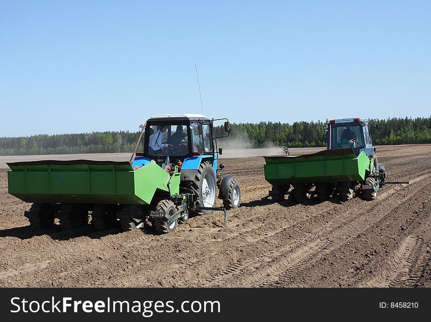 Combine in the field during sowing.